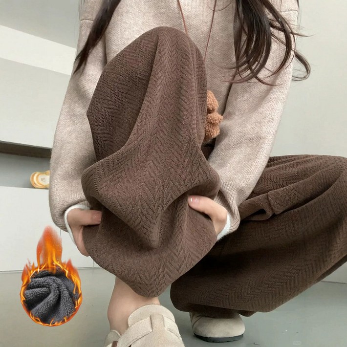 하늬바람 헤링본 와이드 여성 바지 밴딩 팬츠 사계절용 벤딩 펜츠 일자바지 트레이닝 편한바지