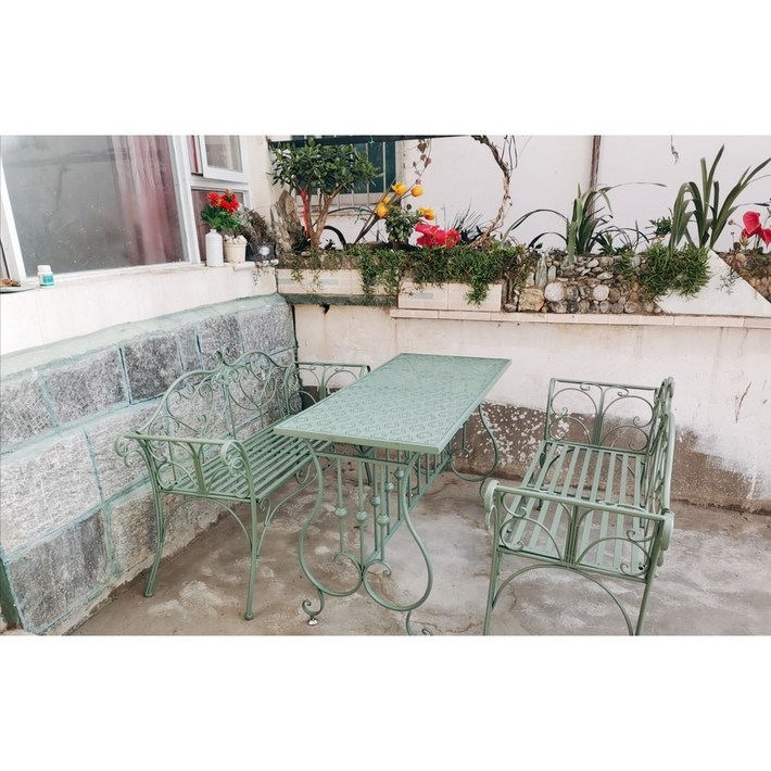 빈티지 엔틱 컬러식탁 우드슬랩 2인용 식탁 사각형 3피스 럭셔리 1600 선반 제작