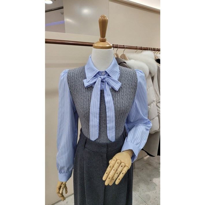 케네스레이디 타이 셔츠 레이어드 니트 EKPOPK0300