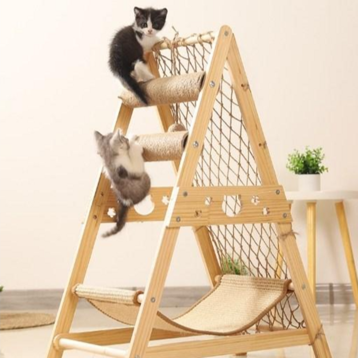 코코루이 고양이 스크래쳐타워 원목 캣타워 사냥놀이 스트레스해소 놀이터, 높이85cm삼각형 캣타워, 1세트