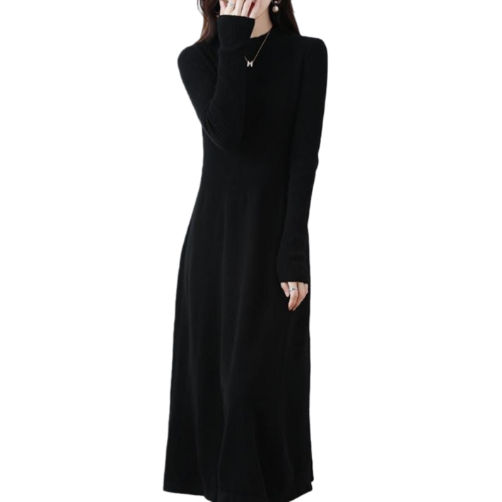 Makone 여성 반폴라 슬림핏 레이어드핏 심플 A라인 니트 롱원피스