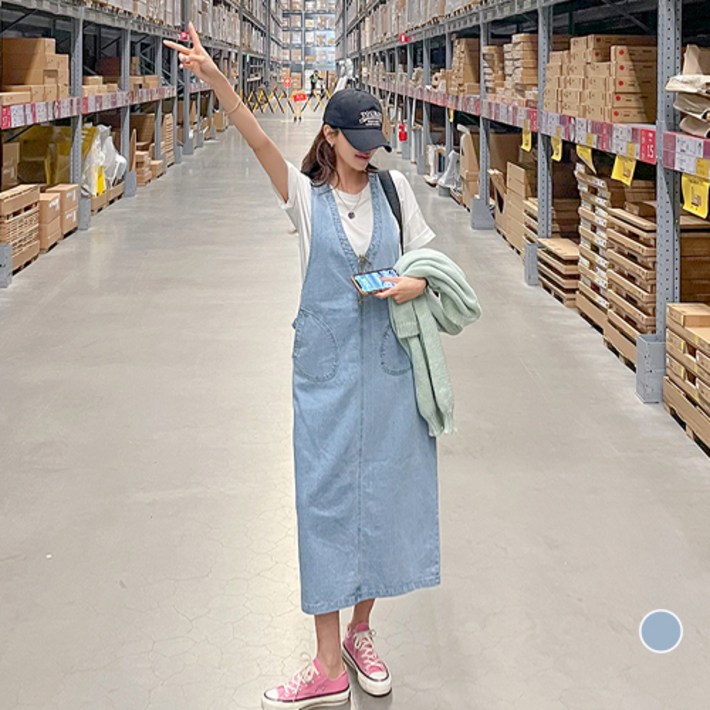 나크21  데일리 멜빵 데님 롱원피스 NK21O7