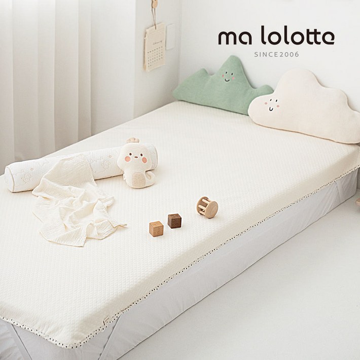 마롤로뜨 아기 방수패드 건조기가능 양면 방수요 신생아 유아용, 1개, 아이보리 플라워