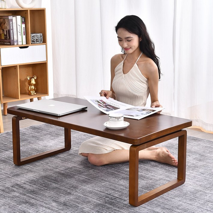 리빙원 100% 천연 원목 접이식 원목테이블 접이식 좌탁테이블 고무나무거실테이블 원목쇼파테이블 좌식테이블 밥상테이블