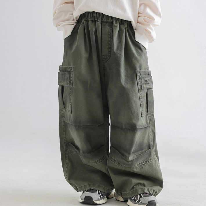 UPPERCUT 아동 와이드핏 카고팬츠 주니어 초등학생 면바지 통바지 봄여름가을 남녀공용