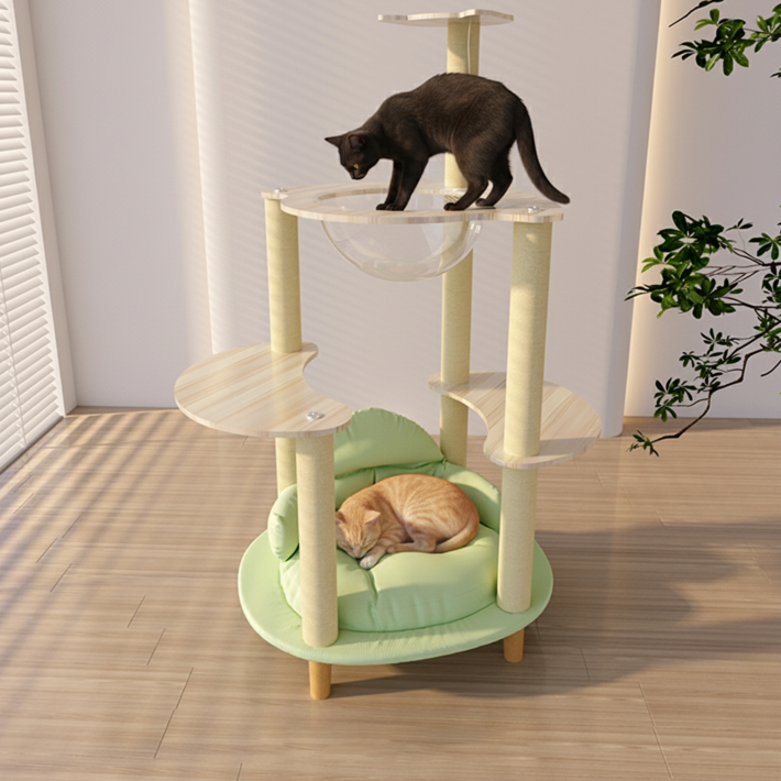 EVIO 원목 캣타워 신상 소파 고양이숨숨집, 1개, 녹색