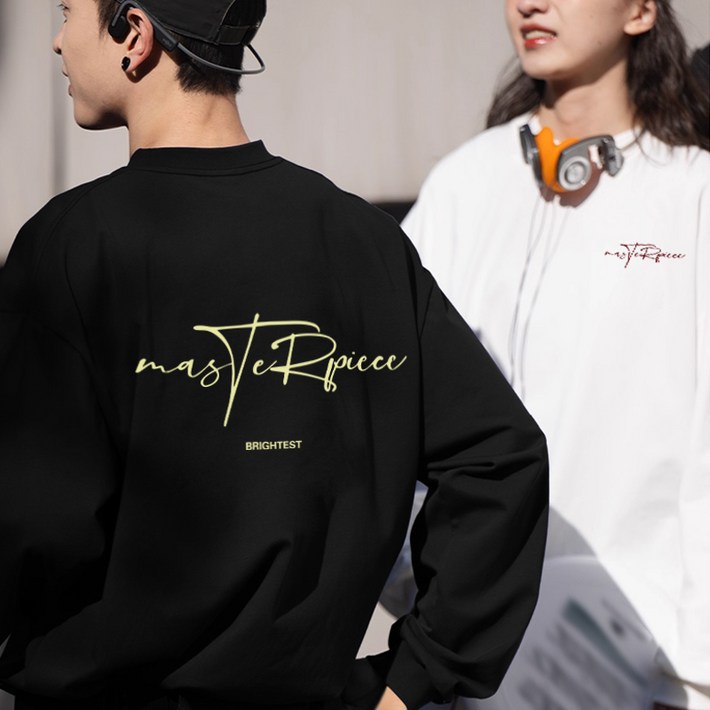 FONOW 남녀공용 빅사이즈 레터링 프린트 빈티지 루즈핏 캐주얼 맨투맨