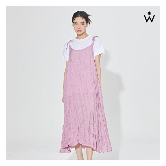 위시드 뷔스티에 끈 플리츠 루즈핏 원피스 WIAAOP151