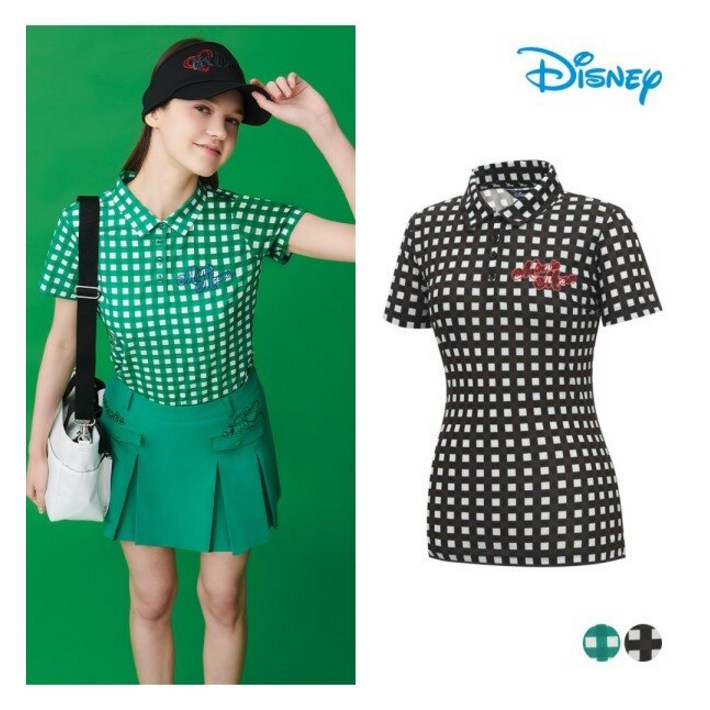 디즈니골프 여성 체크 캐릭터 반팔 카라 티셔츠 DO2LTS034
