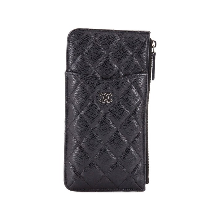 샤넬  중고 클래식 휴대폰 케이스 퀼팅 캐비어 파우치
