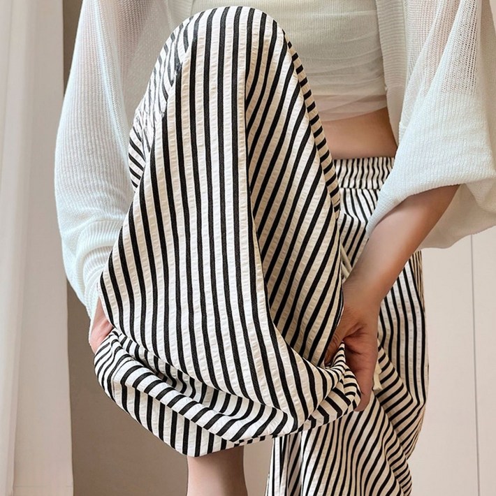 크레스티 여성 캐주얼 스트라이프 밴딩 팬츠 일상 루즈핏 여름 와이드 팬츠