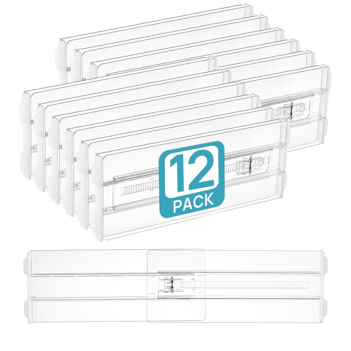 Vtopmart 대용도 서랍장용 정리 조절 칸막이 높은형 플라스틱, 12, 투명