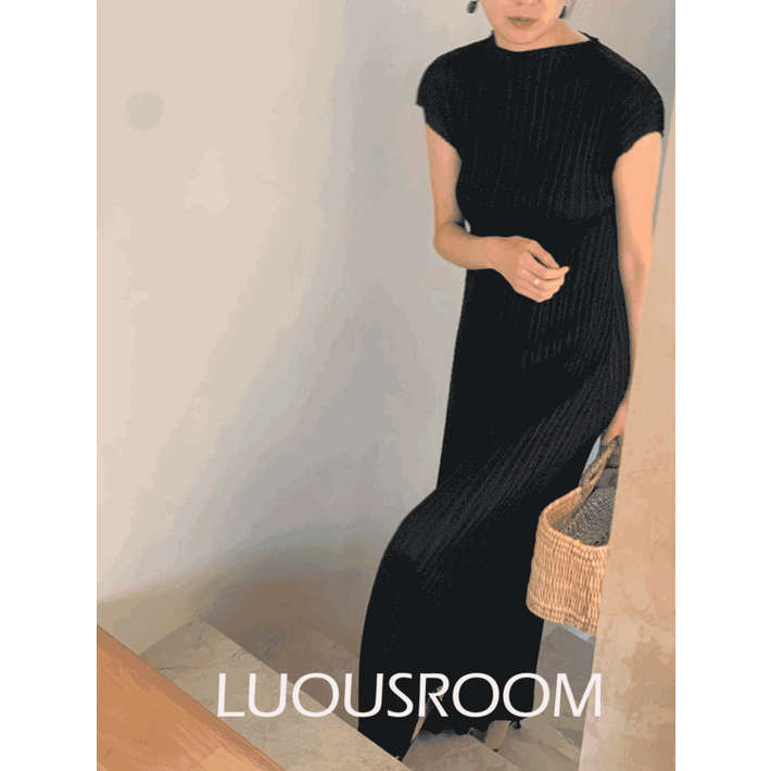 이세 플리츠 하이넥 원피스 민소매 캡소매 반목 플리츠 롱원피스