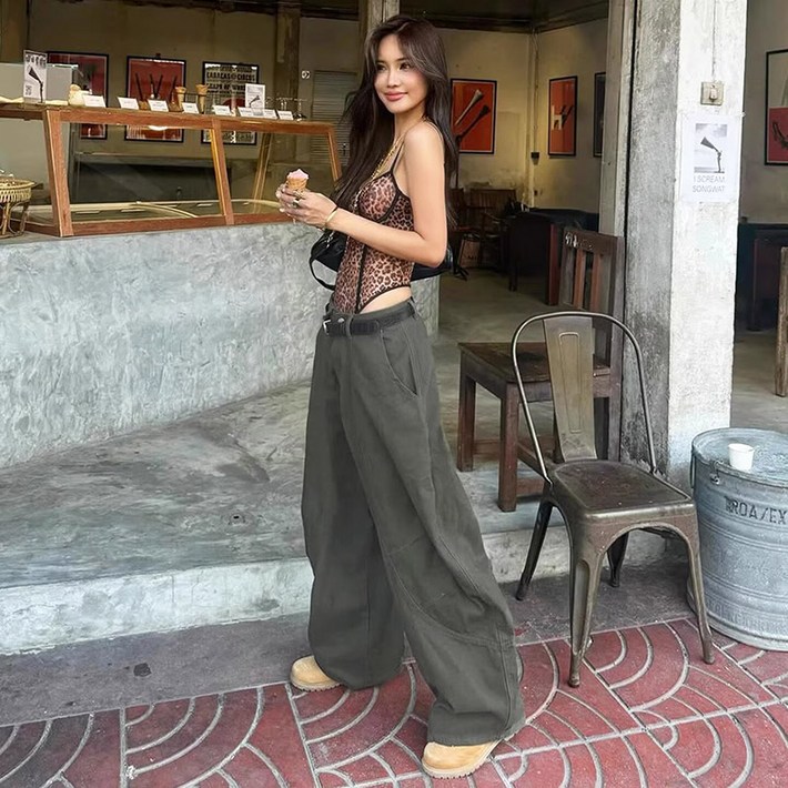 AOKADA 여성 봄 가을 빈티지 루즈핏 벌룬 와이드 청바지 데님 팬츠