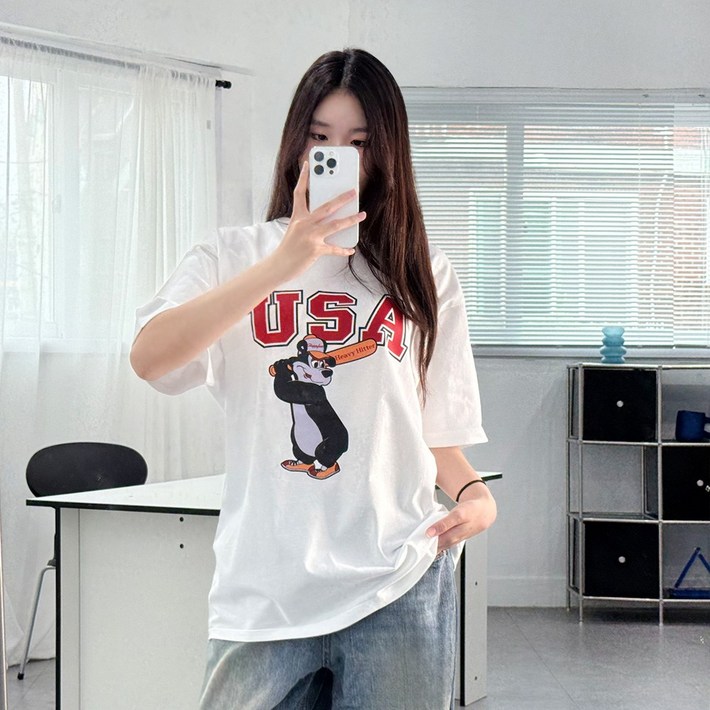 XS3XL W USA베어 레터링 오버핏 반팔 티셔츠 남녀공용 6color W