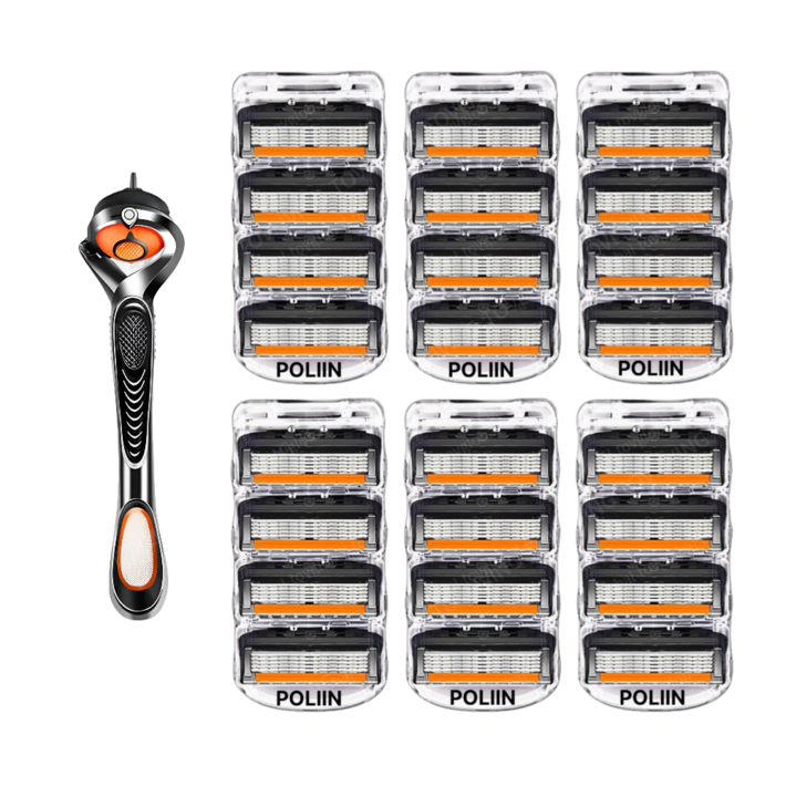 POLIIN 질레트 호환용 스윙 면도기 + 신형 프로글라이드 면도날 블랙주황