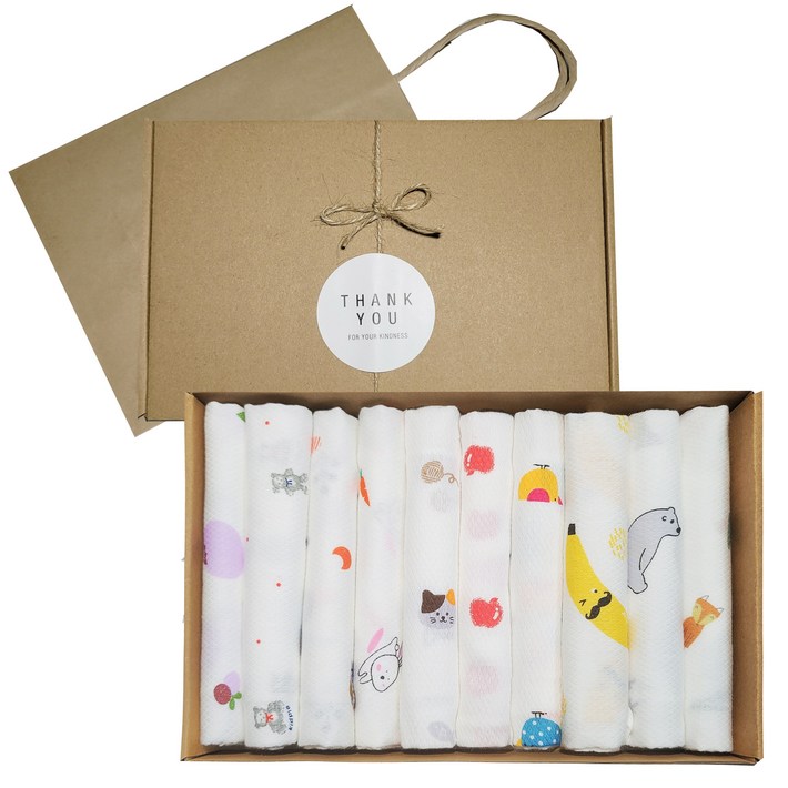 엠보 가제손수건10P선물상자쇼핑백 임신출산축하 선물세트 패키지 슈베베