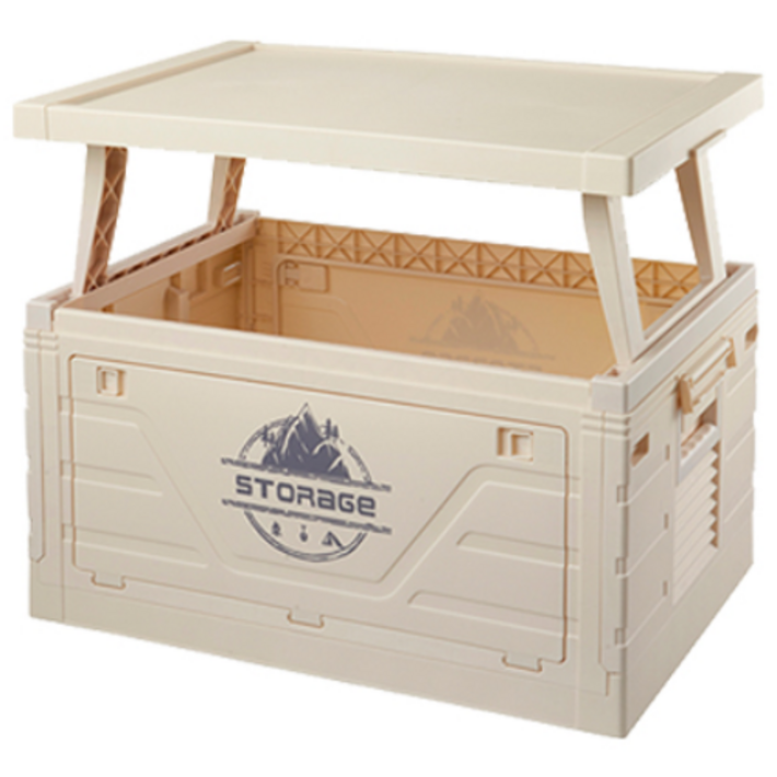 캠핑 정리함 2종 상판 테이블 수납박스 트렁크 보관함, 1개, 1단, 베이지테이블형