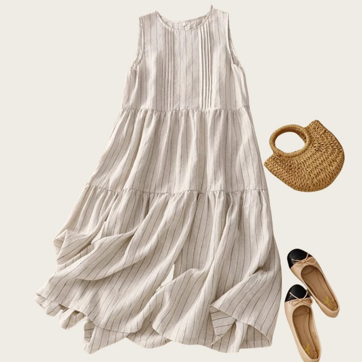 쌍천 린넨 나시 롱스커트 스트라이프 캐주얼나시 원피스