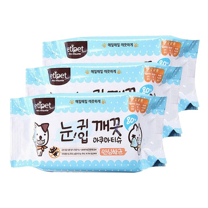 에티펫 반려동물용 눈귀입 깨끗 아쿠아티슈 80p 에티펫 반려동물용 눈귀입 깨끗 아쿠아티슈 80p