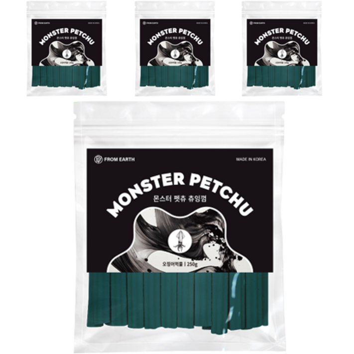 강아지용 몬스터펫츄 츄잉껌, 오징어먹물맛, 250g, 4개