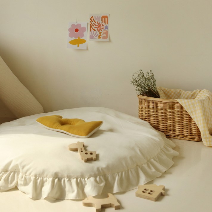 바자르 소이 광목 프릴 원형 대방석 솜포함