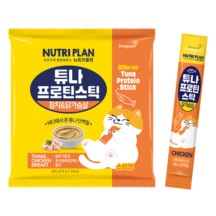 동원뉴트리플랜 튜나 프로틴 스틱 고양이 파우치 20p, 혼합맛참치닭가슴살, 280g, 1개