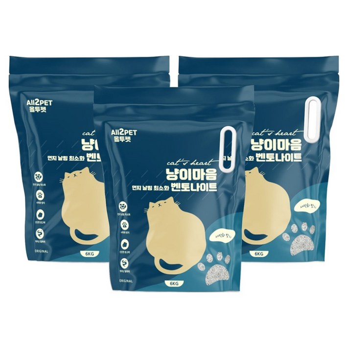 올투펫 고양이 벤토나이트 모래, 6kg, 3개, 무향