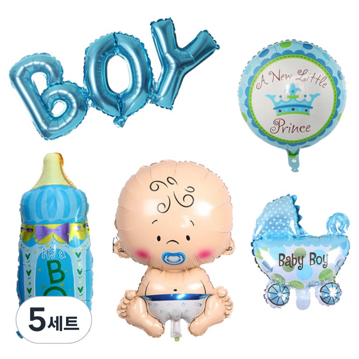 코히모 베이비샤워 젠더리빌 파티 풍선 세트 5W0347, 남자아이, 5세트