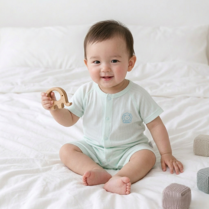 베베니즈 신생아용 파스텔 포인트 반팔 우주복