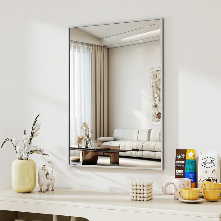 뷰티피크 사각형 벽거울 화장대거울 욕실거울 강화안전유리, 실버60cm