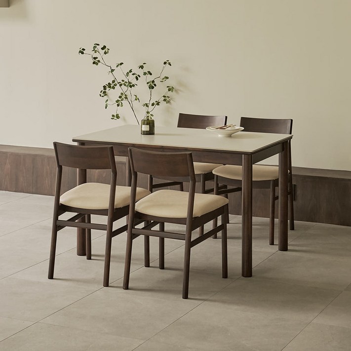 썸앤데코 티나 아카시아 원목 포세린 세라믹 식탁 4인용 1200, 월넛브라운, 4인용