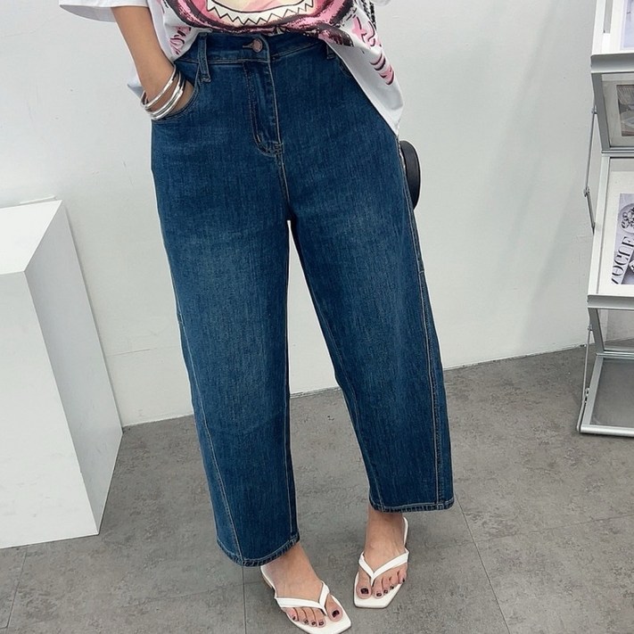 에브리룩 사선 절개 통배기 스판 뒷밴딩 데님 청바지MXL