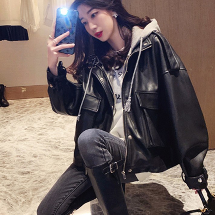 청담코코 간절기 오버핏 후드 라이더자켓 청담코코 간절기 오버핏 후드 라이더자켓