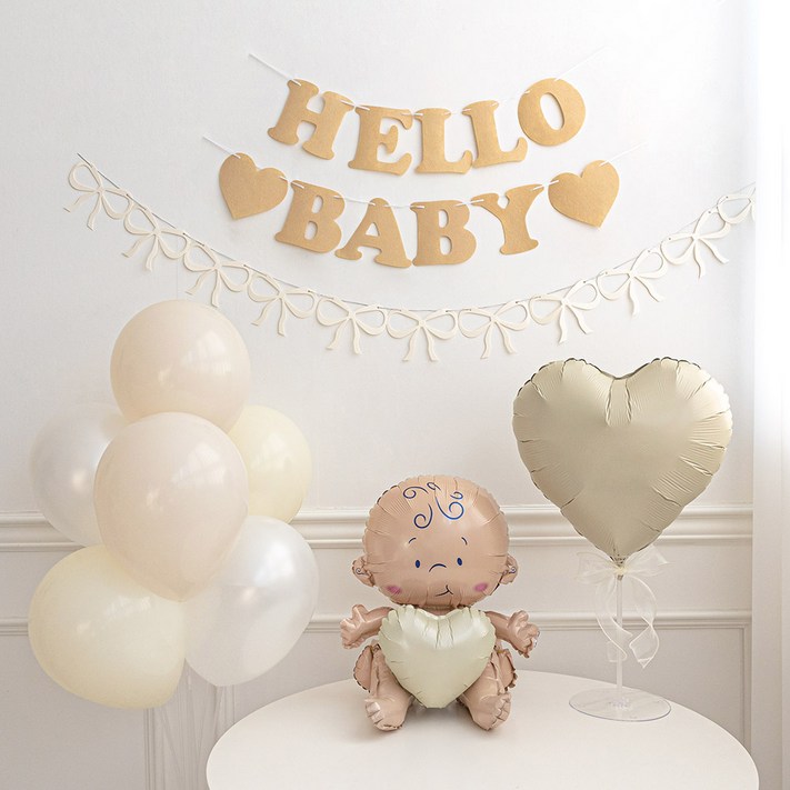 파티몬 헬로 베이비 크림 베이지 베이비샤워 10종 파티 소품 용품