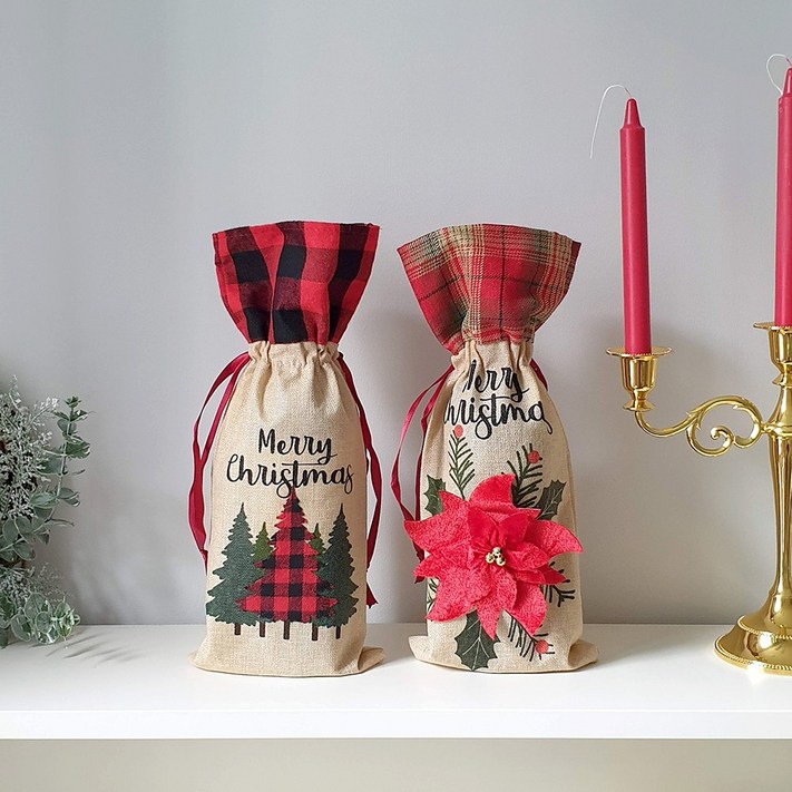 크리스마스 와인병 백 캐리어 커버 2type 와인 크리스마스 파티 테이블 소품 장식 성탄, 트리, 1개