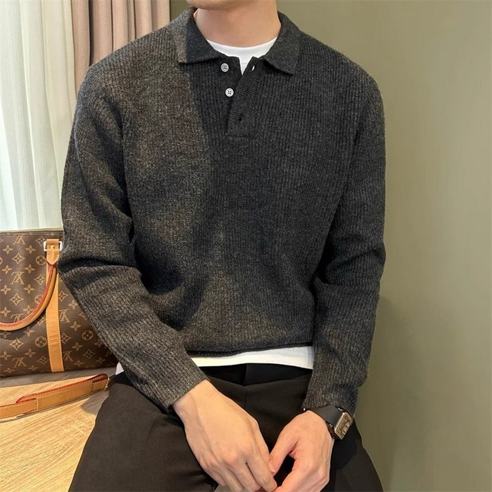 Gradle남자기본카라니트 긴팔 티셔츠 오피스 데일리 스웨터 남성니트티  맨투맨