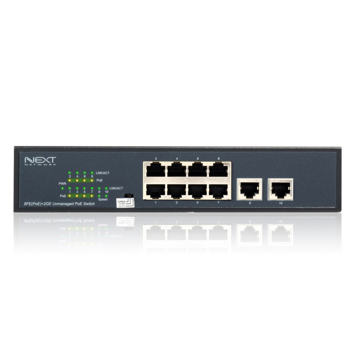 넥스트유 8포트 10100 Mbps PoE2포트 업링크 스위칭 허브, NEXTPOE808FP, 1개출고ma