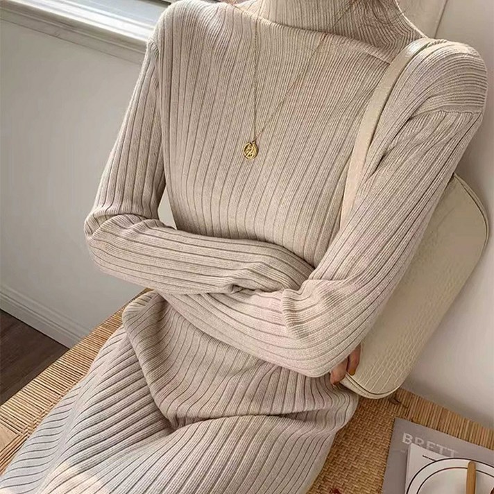 시크힐즈 하이넥 골지 니트 원피스 00960 T