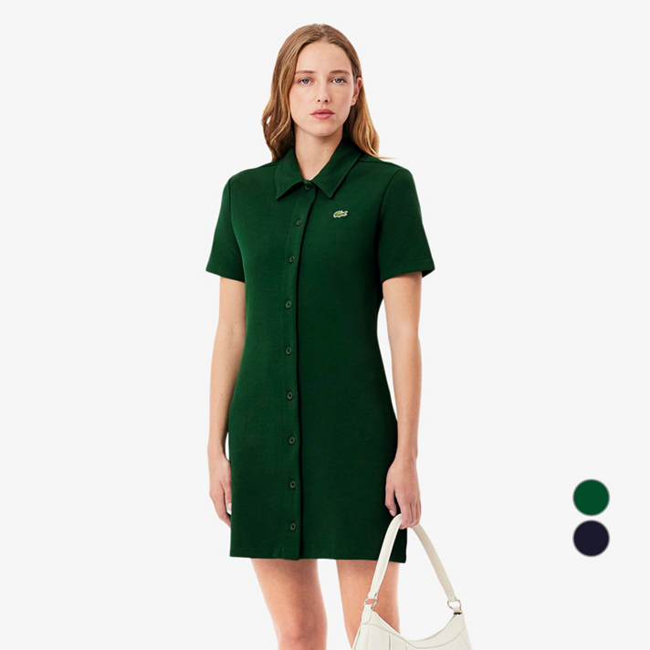 라코스테 여성용 이중지 피케 반팔 셔츠 드레스