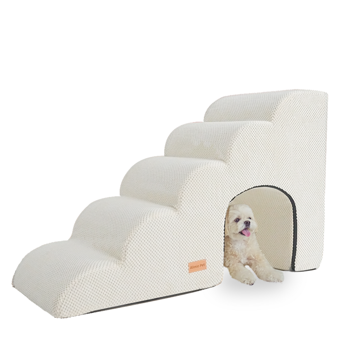 올미오펫 강아지 구름패브릭 동굴 계단 5단, 크림아이보리, 1개