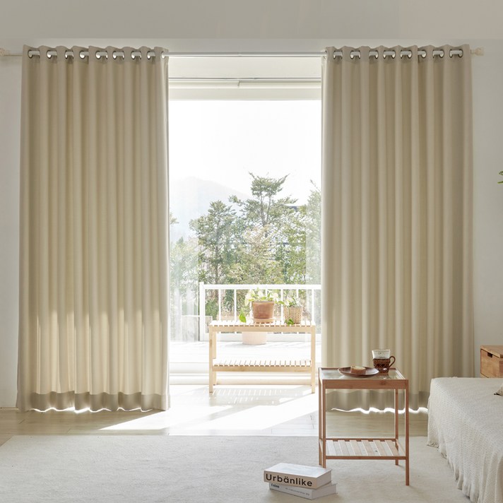 뷰하우스 스마트 형상기억 사계절 암막 아일렛형 커튼 세트