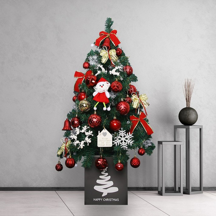 1m 크리스마스 트리 장식 스노우 러브 레드 스카치 풀세트