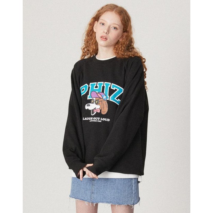 21SS 남녀공용 블랙 헤지스 PHIZ 빅 그래픽 맨투맨 SPTS1E202BK 21SS 남녀공용 블랙 헤지스 PHIZ 빅 그래픽 맨투맨 SPTS1E202BK
