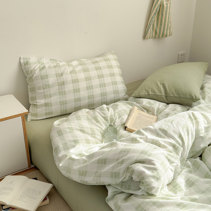 KURUA 부드러운 먼지없는 향균  체크 워싱 차렵이불