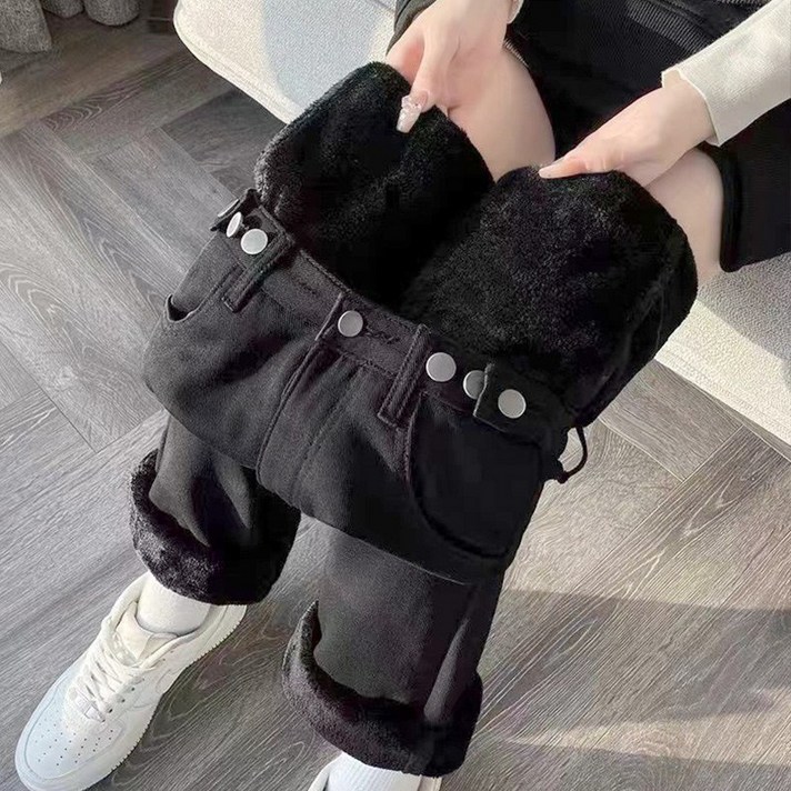 DANGZ 여성 겨울 기모청바지 일자