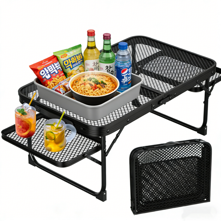 사이베이나 아웃도어 접이식 매쉬 테이블 캠핑 4단 알루미늄 폴딩 케이블 간편 설치 편리한 휴대성 피크닉 테이블