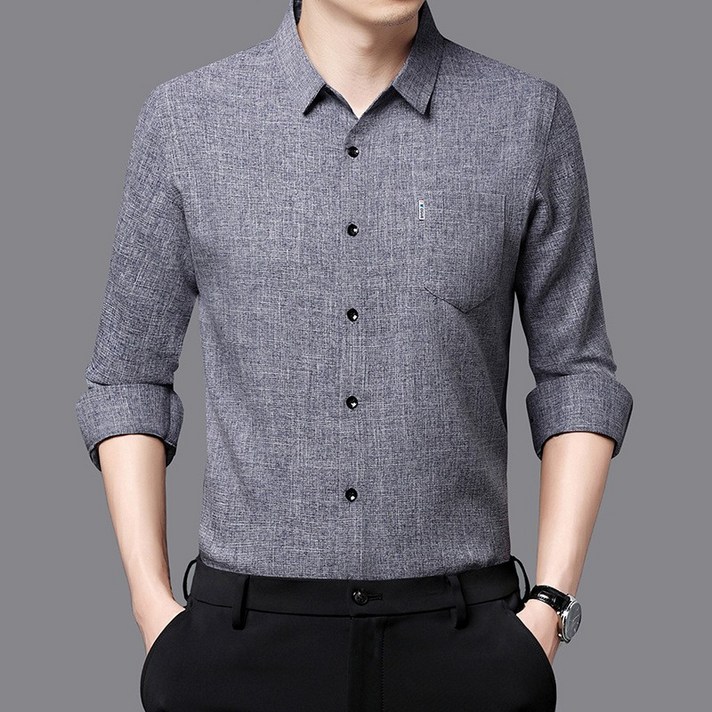 남성 가을 면린  셔츠 통기성 최고 슬림핏 디자인 비즈니스  캐주얼 비즈니스 셔츠 워킹홀릭룩  데이트패션  무채색패션 명품 핏 남방