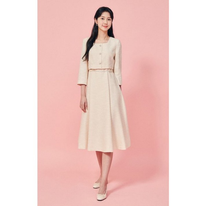 백화점판 JJ지고트 인기 트위드 스퀘어넥 플레어 원피스 GP01 하객룩 데이트룩
