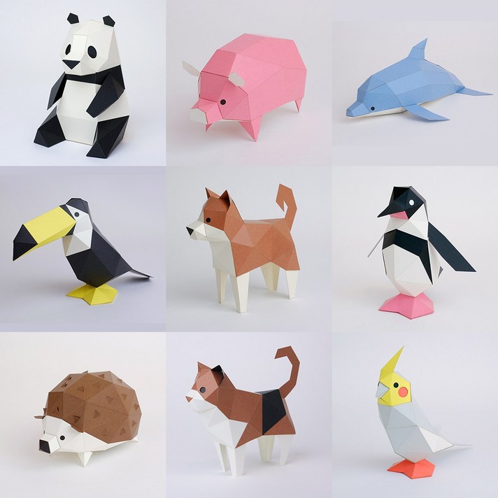 일본 정식수입 KAKUKAKU TINY 동물 17종 모음 DIY 페이퍼크래프트 종이모형 종이퍼즐 3D모형 3D 종이 입체퍼즐 장식품 집꾸미기 동물모형, 호랑이
